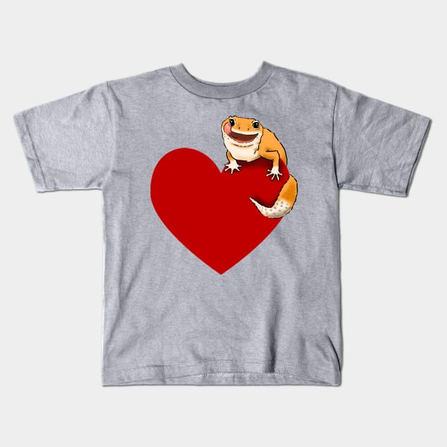 Leopard Gecko Lover, Smiling Gecko on Heart, Gecko Mom, Gecko Dad, Gecko Kids Kids T-Shirt by sockdogs